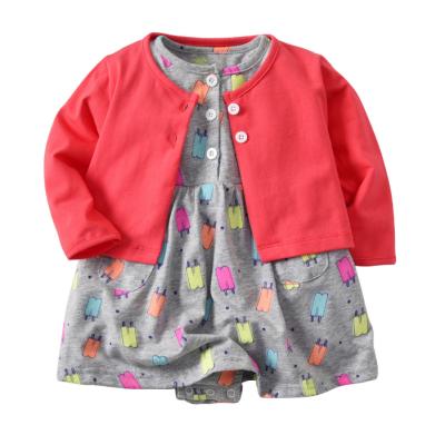 China Hot Selling Anti Shrink Soft Fabric Cute Pattern Printed Baby 2pcs Jacket And Romper Set for sale