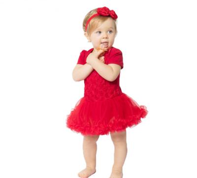 China Anti-Shrink Valentine's Day Rose Flower Baby Romper Dress With Headband for sale