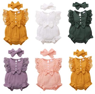 China Princess 100% Cotton Solid Color Lace Design Baby Girl Romper for sale