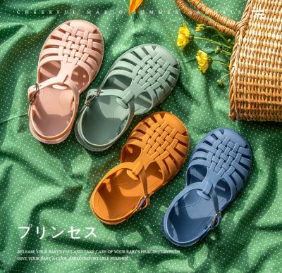 China Flat 2020 New Solid Color Weave Design TPU Material Kids Sandals for sale