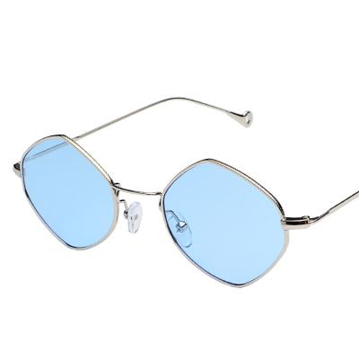 China Women Sunglasses For Vocation HBK Metal Frame Rhombic Sunglasses Small Frame Vintage Sun Glass Ocean Blue Clear Lenses K33012 for sale