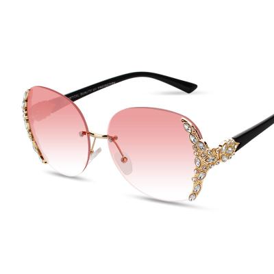 China High Quality Metal Bling Sunglasses HBK Sunglasses Fashion Rimless Trendy Rhinestone Sunglasses for sale