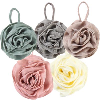 China EXFOLIATE Hot Selling Comfortable Rose Flower Bath Sponge Mesh Pouf Hot Selling Loofah Shower Colorful Bath Sponge for sale