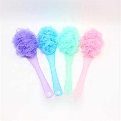 China EXFOLIATE Long Handle Loofah Sponge Body Massage Shower Plastic Customized Mesh Pouf Bath Sponge Set for sale