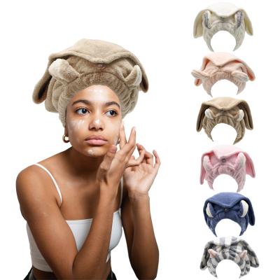 China Rabbit Ears Dry Hair Shower Cap Hair Wrap Towel Customized Sustainable Super Absorbent Women Bath Hat for sale