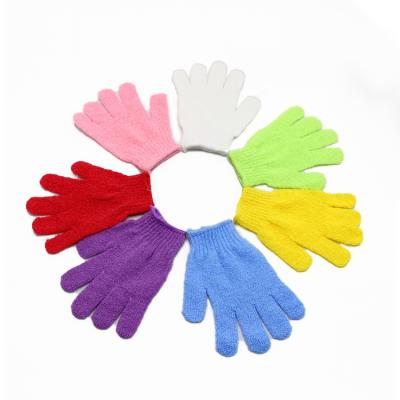 China EXFOLIATING Polyester Five-Finger Gloves Hot Sale Exfoliating Gloves High Quality Bath Scrub Gloves For Body Cleaning for sale