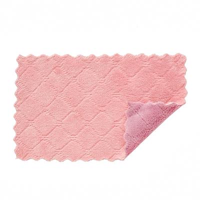 China Double Sided Thick Printed Coral Dish Towel Child Safe Household Kitchen Microfiber Pad Scouring Pad Fleece Cloth for sale