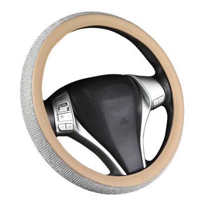 China Fancy Bling Fashion Shine Jewelry PU Accessories Leather Universal Car Steering Wheel Cover For Women for sale