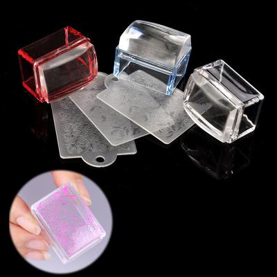 China Finger Nail Beauty Square Shape Transparent Nail Art Stamper With Plastic Scraper Clear Jelly Silicone Head Nail Stamper for sale