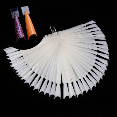 China Design 50pcs Color Fan-shaped Card Style Ghost New Sharped 50 Piece Pack Nail Tips Nail Bit Pointed Nail Chart Display for sale