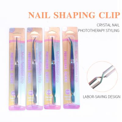 China Colorful Durable Gold Stainless Steel Silver Nail Tools Two Head Finger Nail Clip Art Tweezers For Manicure Nail Art for sale