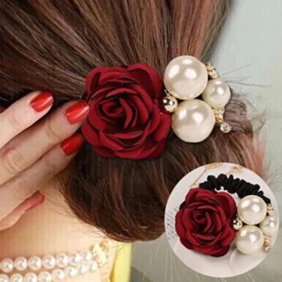 China Women's Fashion Elastic Hair Ties Pearl Faux Flower Fashion Elastic Hair Band Hair Band for sale