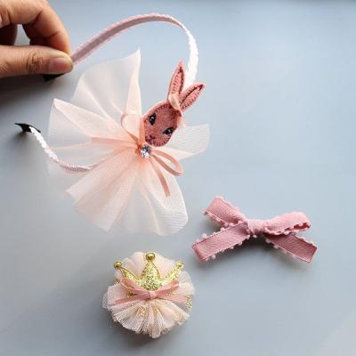 China Wholesale Fashionable Handmade Rabbit Hair Circle Set Kids Love Rubber Hair Clips Headband For Girls Gift Hair Accessories 3pcs/set for sale