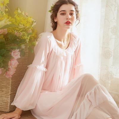 China Free Shipping High Quality QUICK DRY Long Sleeve Palace Style Lace Nightgown Girls Princess Dress Sweet Sleepwear Sleepwear for sale