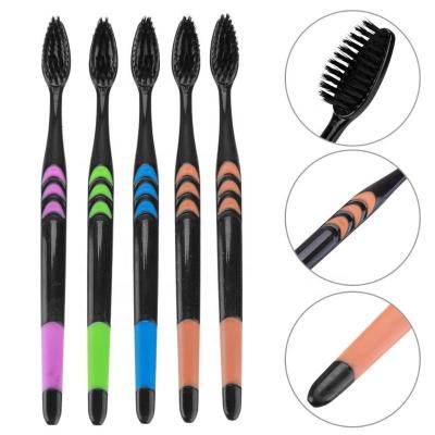 China Wholesales Best Quality 10pcs Black Charcoal Reusable Stiffens Oral Eco Rubber Plastic Adult Toothbrush for sale