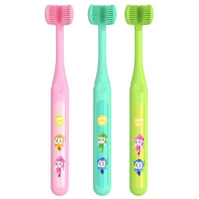 China Reusable 3-6-12 Years Old Children 3D Toothbrush Three Sided Toothbrush Three Sided Soft Teeth Training Brush for sale