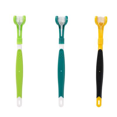 China Hot Sale Reusable 360 ​​Degree 3 Sided Soft Bamboo Bristle Dog Toothbrush Care Safety Dog Toothbrush Oral Chew Toy Pet Tooth Brush for sale