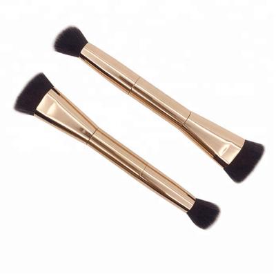 China Durable Double Sided Gold Color Metal Handle 2 In 1 Blush Powder Foundation Cosmetic Brush for sale