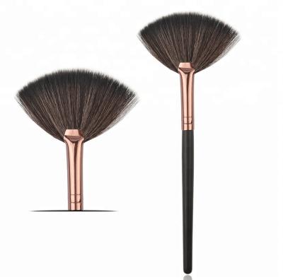 China Skin-Friendly Synthetic Hair Fan Brush Wooden Handle Makeup Fan Brush Cosmetic for sale