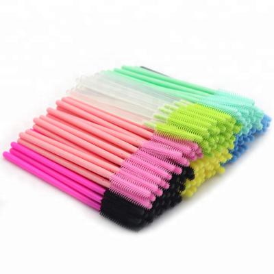 China Angular Blush Plastic Handle 50pcs/Pack Different Color Silicone Mascara Wand Disposable Eyelash Brush for sale