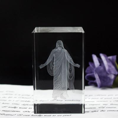 China JY High Standard 3d Laser Pattern Jesus Glass Blank Church Souvenir Customized Crystal Cubes Arabic Souvenir for sale