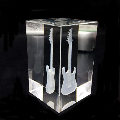 China Custom 3d rectangle custom 3d laser in rectangle from China JY cube figurine guitar etching crystal glass crafts for sale