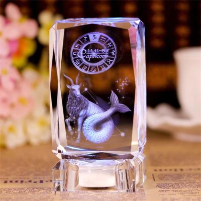 China Hot Sale China JY Zodiac Sign Star Gift Free Custom 3d Laser Engraved Crystal Cubes for sale