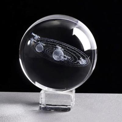 China China JY Wholesales 3d Laser Engraving K9 Glass Ball Solar System Design Crystal Ball With Crystal Base for sale