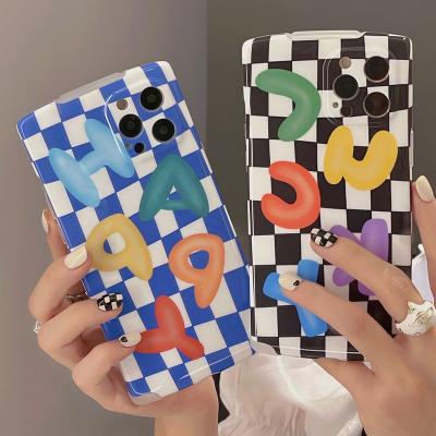 China Happy Colorful Anti-drop English Alphabet Checkerboard Anti-fall Mobile Phone Case Suitable For iPhone12 Mobile Phone Case for sale