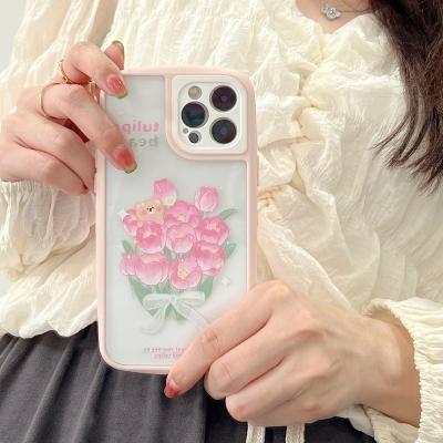 China Shockproof ins style pink tulip shatterproof phone case for iPhone X XS MAX 11 12 13 for sale