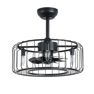 China Factory Wholesale Black Frosted Wrought Iron Shade Designer Ceiling Fan Lamp Lighting for sale