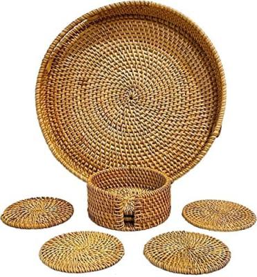 China Sustainable Hot-selling Rattan Furniture Set Storage Basket Rattan Tray Spec. 28Cm tray 10Cm coaster for sale