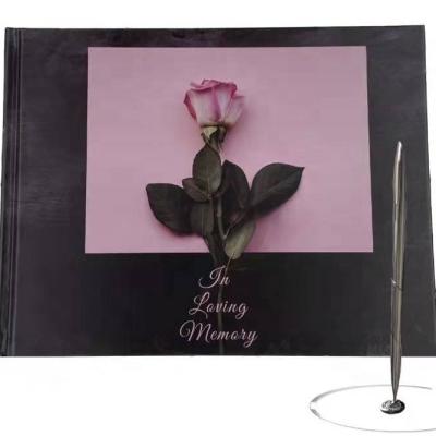 China Printed Latest Fashion Custom Print with Table Sign and Pen Suite Funeral Guest Book and Premium Pen Set for sale