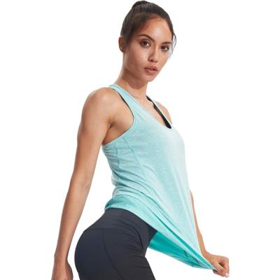 China 2021 Summer QUICK DRY Workout Running Quick Dry Material Fabric Long Tank Top Yoga Shirt For Women Gym Wear With Custom Print Sports Top for sale