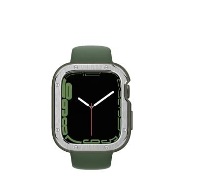 China DEVILCASE Anti-Scratch for Apple Watch 7 (45mm) - Olive Green Bumper with Silver Oak Aluminum Ring for sale