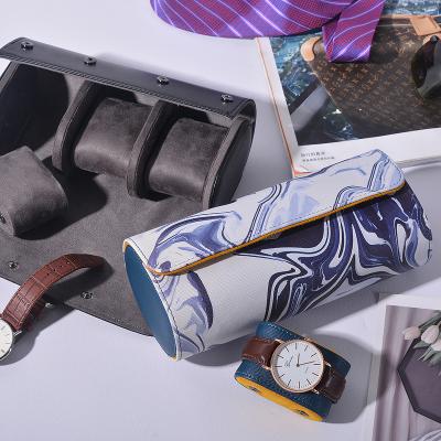 China Europe Style Leather Watch Roll Unique Design 3 Slot Watch Roll Case Special Watch Roll for sale