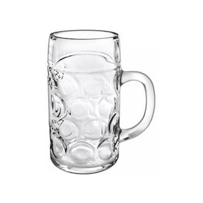 China Eco-Friendly Recyclable Dimpled Beer Glasses Handled Extra Large 1 Liter Beer Mug Beer Glass With Handle for sale