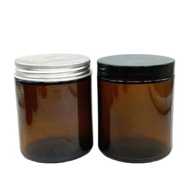 China Eco-friendly Recyclable 8oz 250ml Empty Amber Glass Jar With Lid For Cosmetic / Candle / Storage for sale