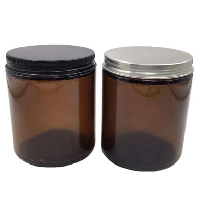 China Eco-friendly 8OZ 250ml Amber Straight Side Wide Mouth Recyclable Custom Empty Candle Glass Jar With Lid for sale