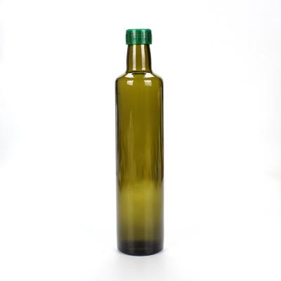 China Eco-friendly Recyclable Empty Round Cooking Oil Bottle Amber Vinegar Olive Oil Glass Antique Green 250ml 500ml 750ml Dorica Bottles With Cap for sale