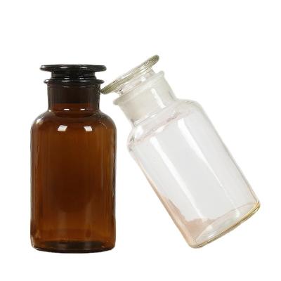 China Eco-Friendly Recyclable 250ml 500ml Amber Glass Pill Apothecary Reagent Wide Mouth Lab Chemical Bottle With Caps for sale