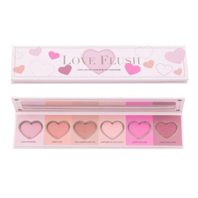 China Long Lasting Waterproof Love Blush Wardrobe 6 Colors Heart Shape Powder Accoustomed Paper Private Label Blush for sale