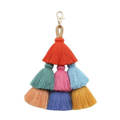 China Portable Handmade Bag Accessories Boho Tassel Cotton Yarn Tassel Ethnic Key Chain Key Chain For Bag for sale