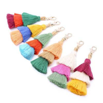 China Boho Fashion Key Chain Boho Key Chain Bag Accessories Cotton Style Tassel Ethnic Portable Yarn Pendant for sale