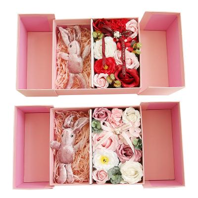 China Gift Customized Exquisite Rose Head Soap Flower Gift Box Valentine's Day Double Door Mother's Day Gift Box for sale