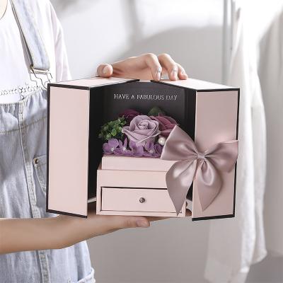 China Gift Rose Double Door Soap Box Rose Paper Flower Drawer Gift Eternal Valentine's Day Flower for sale