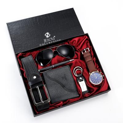 China 6pcs/set Agriculture Boutique Gift Set Glass Belt Purse Key Chain Dial Quartz Watch Pen Men Promotional Gift Set Great For Father's Days for sale