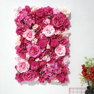 China Outdoor Indoor Decoration Customized Wedding Decor 3d Fabric Artificial Silk Fabric Back Roll Up Flower Wall Rose Wedding Backdrop for sale