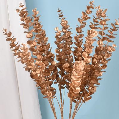 China Wholesale 5 Forks Glue Artificial Soft Eucalyptus Leaf Indoor Outdoor Decoration For Home Decoration for sale