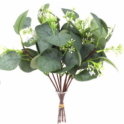 China Wholesale Indoor Outdoor Artificial Green Leaves Decoration Plastic Eucalyptus Leaves With Fruit For Home Decoration for sale